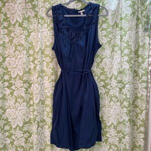 Knox Rose Navy Blue Midi Dress with Crochet detail